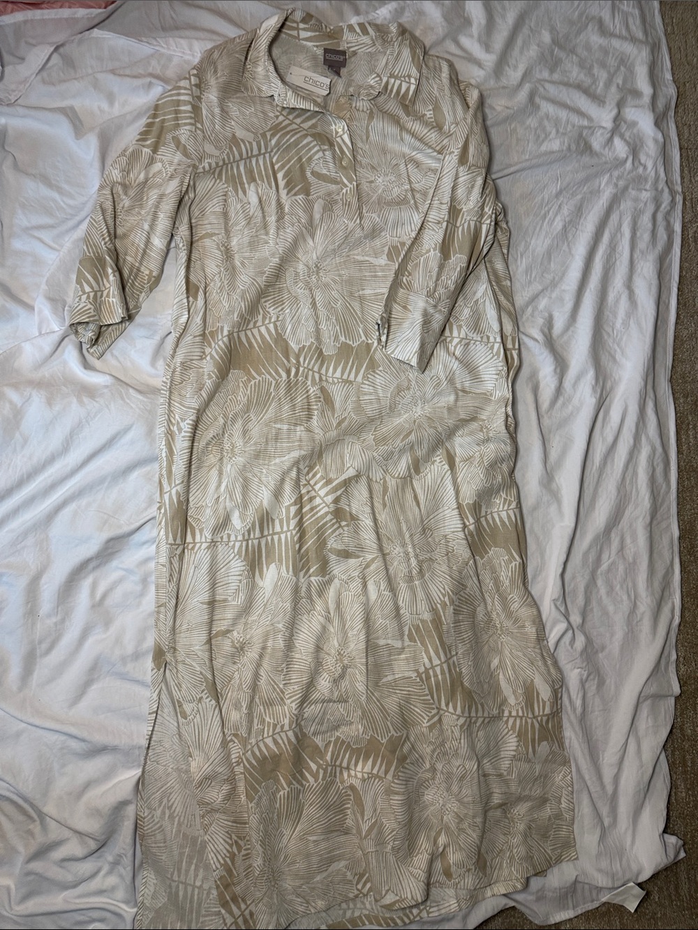 adidas beige and white botanical print blouse